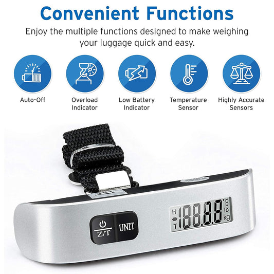 Luggage Scale, Digital Portable Handheld Suitcase Weight for Travel with Rubber Paint, Temperature Sensor, 110 Pounds, Battery Included