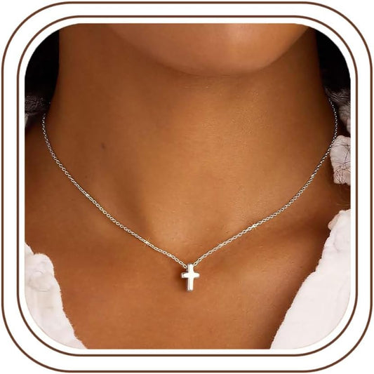 Cross Necklace for Women Girls, Dainty Gold Plated Cross Pendant Necklace Sideways Cross Choker Layered Cross Necklace for Women Girls