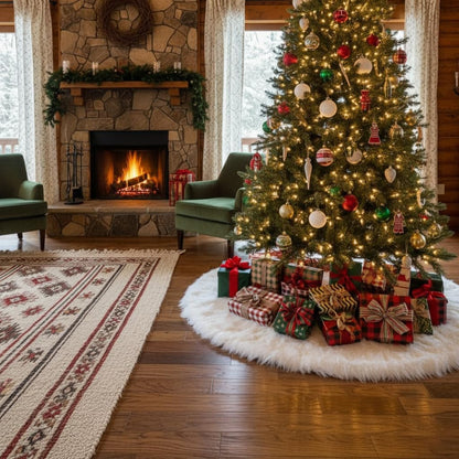 48 Inch Christmas Tree Plush Skirt Decoration for Merry Christmas Party Faux Fur Christmas Tree Skirt Decorations