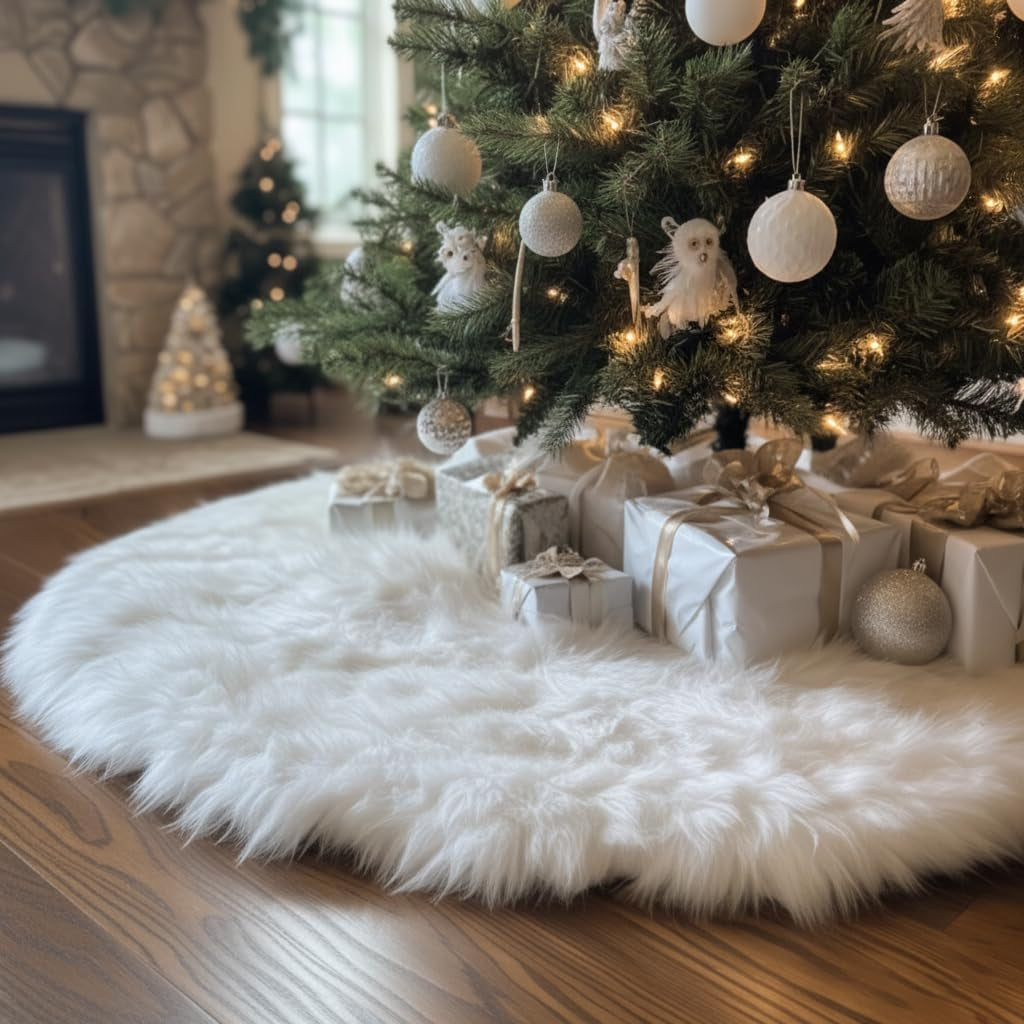 48 Inch Christmas Tree Plush Skirt Decoration for Merry Christmas Party Faux Fur Christmas Tree Skirt Decorations