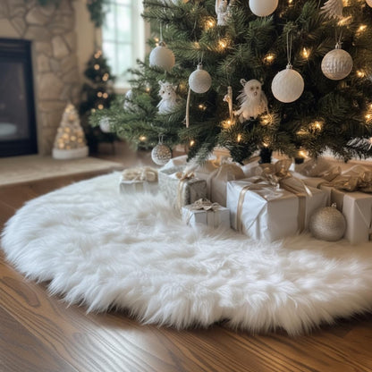 48 Inch Christmas Tree Plush Skirt Decoration for Merry Christmas Party Faux Fur Christmas Tree Skirt Decorations