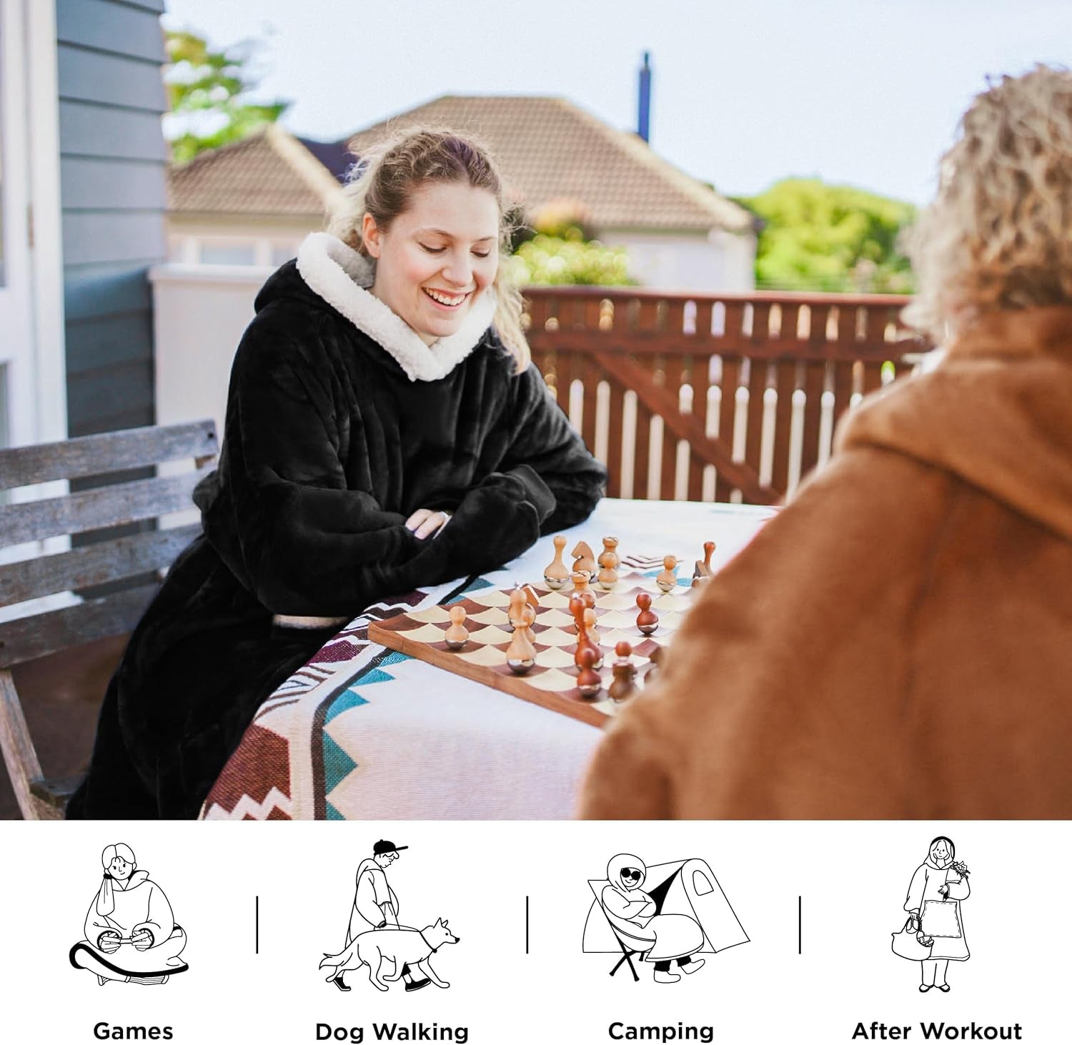 Bedsure Blanket Hoodie Gifts for Men - Long-Length Wearable Hooded Blanket Sweatshirt Adult with Side Split and Belt, Warm Sherpa Fleece Blanket Jacket, Black