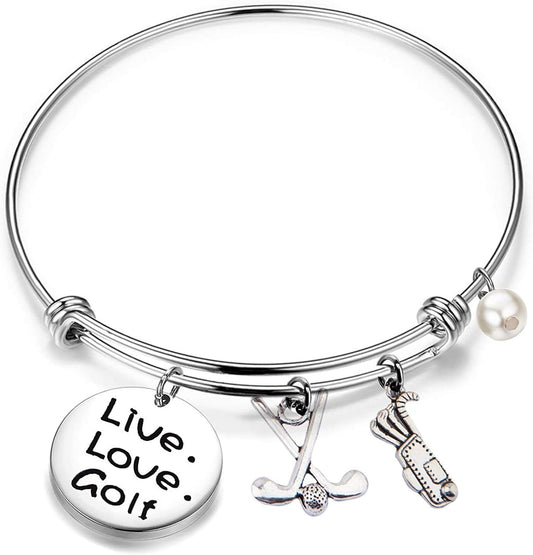 Golf Bracelet Live Love Golf Expandable Charm Bracelet Golf Jewelry Gift for Golf Lover/Golf Club/Golf Team