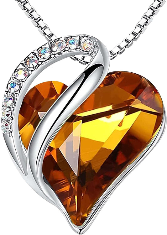 Valentine'S Day Gift Necklaces for Women, Infinity Love Birthstone Heart Crystal Pendant, Birthday Anniversary Jewelry for Wife, Mom, and Her, Silver Plated, 18" + 2" Adjustable Chain